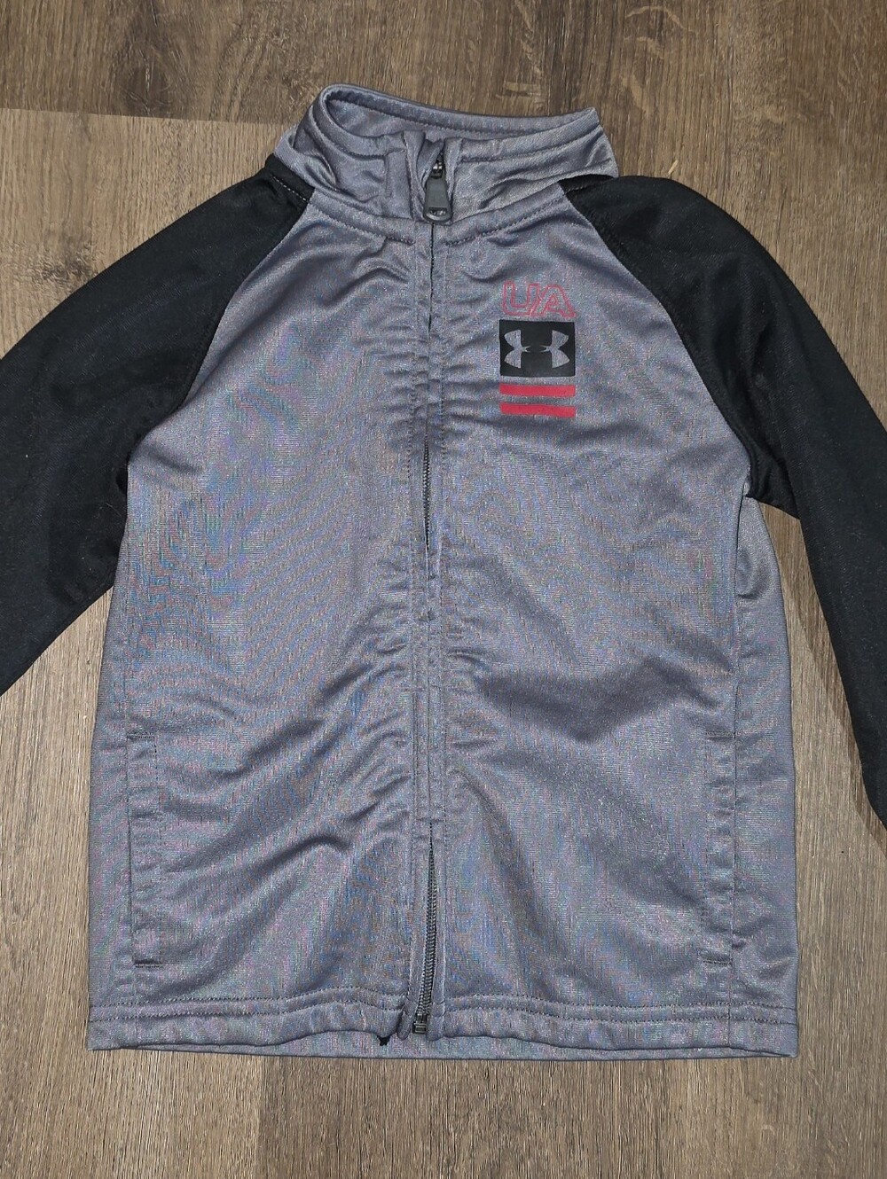 Under Armour Gray Jacket with Black Sleeves and Red Logo